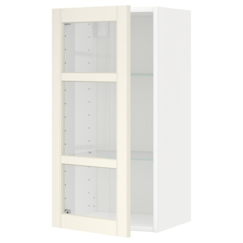 Навесной шкаф с полками, стекляными дв, белый/Хитарп белый с оттенком 40×80 см IKEA METOD МЕТОД 592.404.23