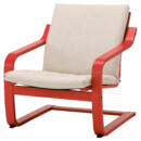 Кресло с низкой спинкой, красный, Katorp естественный, бежевый IKEA POÄNG ПОЭНГ 895.516.11