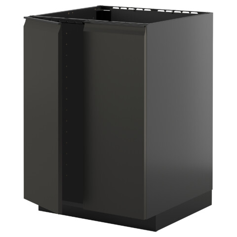 Напольный шкаф для мойки + 2 двери, черно-серый, Upplöv матовый антрацит, 60×60 см IKEA METOD МЕТОД 795.881.63