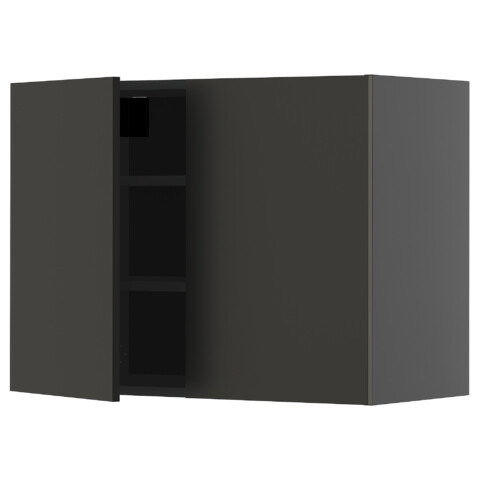 Навесной шкаф с полками, 2 дверцы, черно-серый, Nickebo матовый антрацит, 80×60 см IKEA METOD МЕТОД 195.887.07