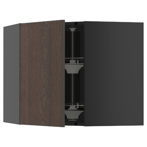 Угловой Навесной шкаф с вращающейся секцией, черно-серый, Sinarp коричневый, 68×60 см IKEA METOD МЕТОД 995.888.50